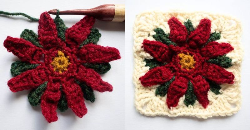 Poinsettia Granny Square free crochet pattern by Janne Kleivset
