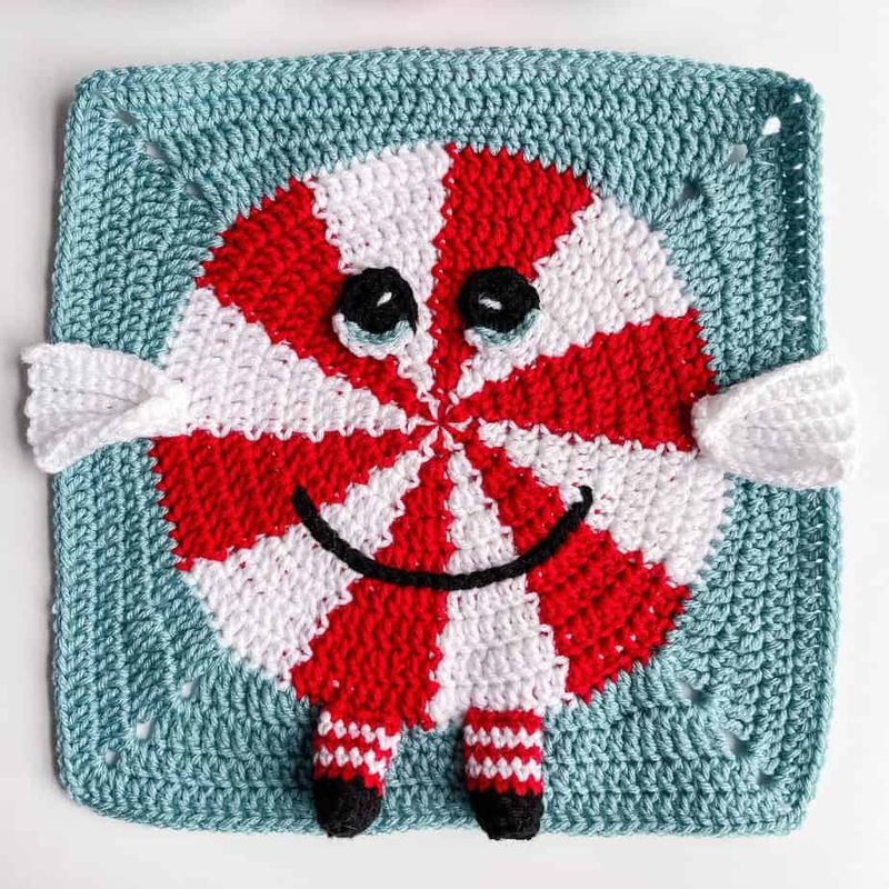 Peppermint Candy Man Granny Square free crochet pattern by Nana's Crafty Home