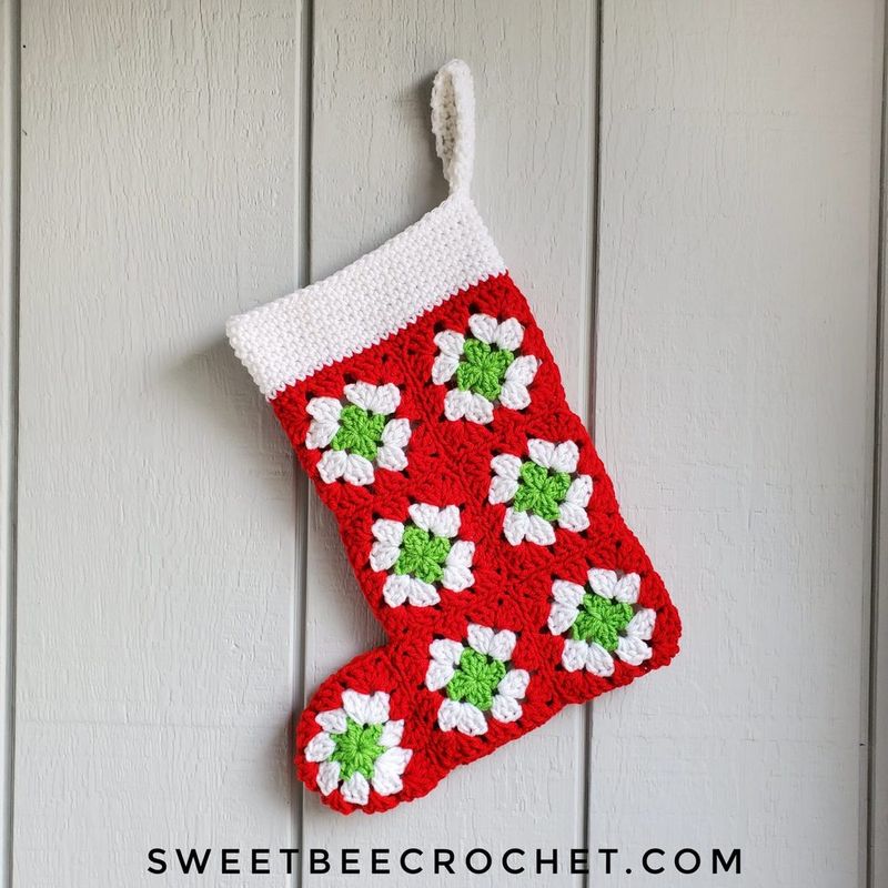 Granny Square Christmas Stocking free crochet pattern by Rebecca