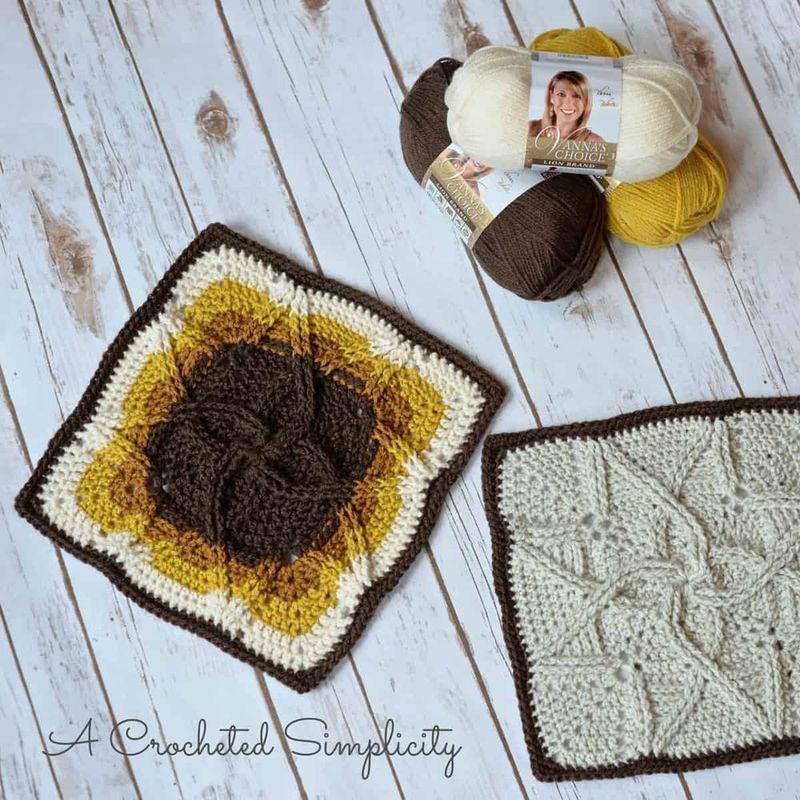 Cabled Blooms 12-Inch Afghan Square free crochet pattern by Jennifer Renaud