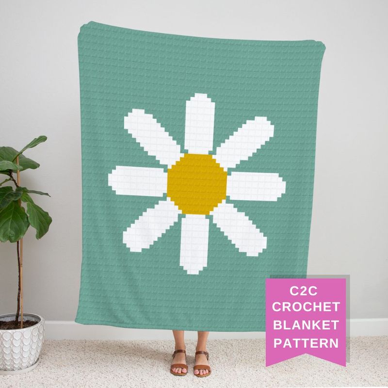 C2C Large Daisy Crochet Blanket free crochet pattern by Clare