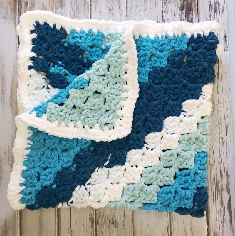 Easy C2C Striped Baby Blanket free crochet pattern by Amanda Saladin
