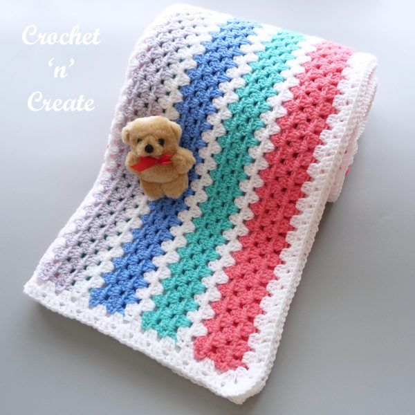 Granny Stripe Baby Blanket (Crochet 'n' Create) free crochet pattern by Crochet 'n' Create