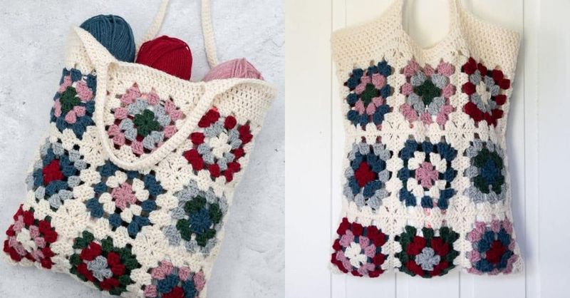 Granny Square Market Bag free crochet pattern by Janne Kleivset
