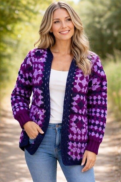 Easy Beginner Granny Square Cardigan free crochet pattern by Sharon "Shaz" Goodwin