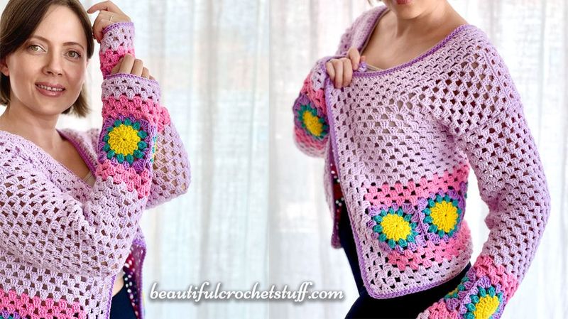 Granny Square Candy Cardigan free crochet pattern by Beautiful Crochet Stuff