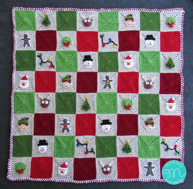 Christmas Granny Square Blanket (CAL) free crochet pattern by Maria Weaber