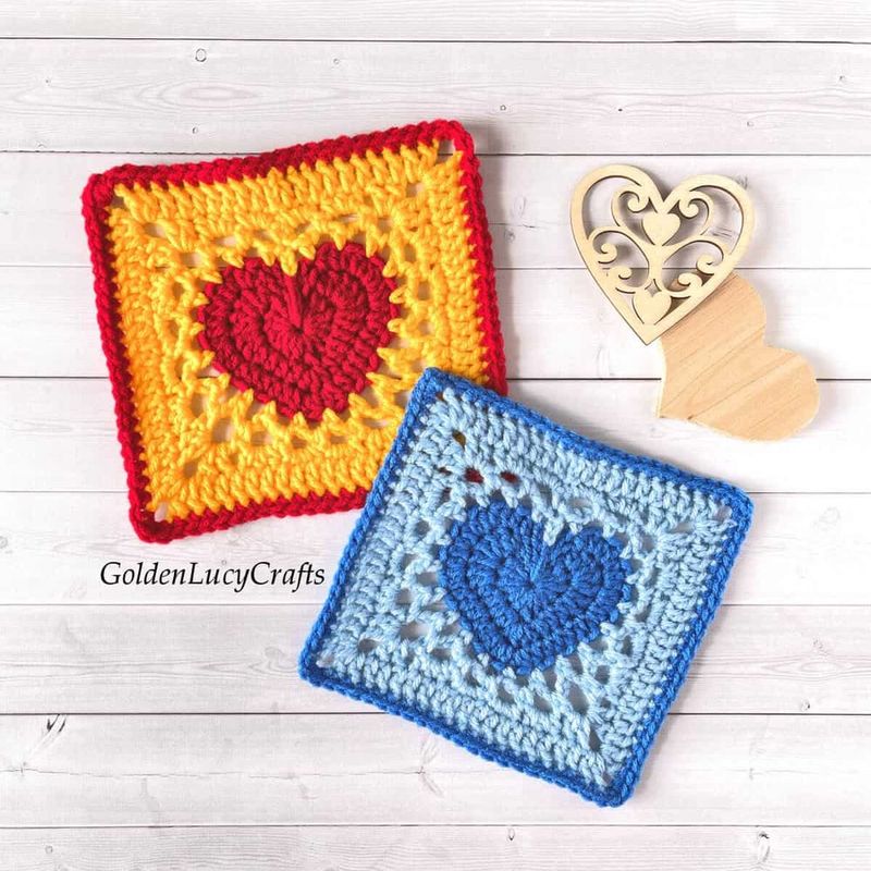 Heart Granny Square free crochet pattern by GoldenLucyCrafts