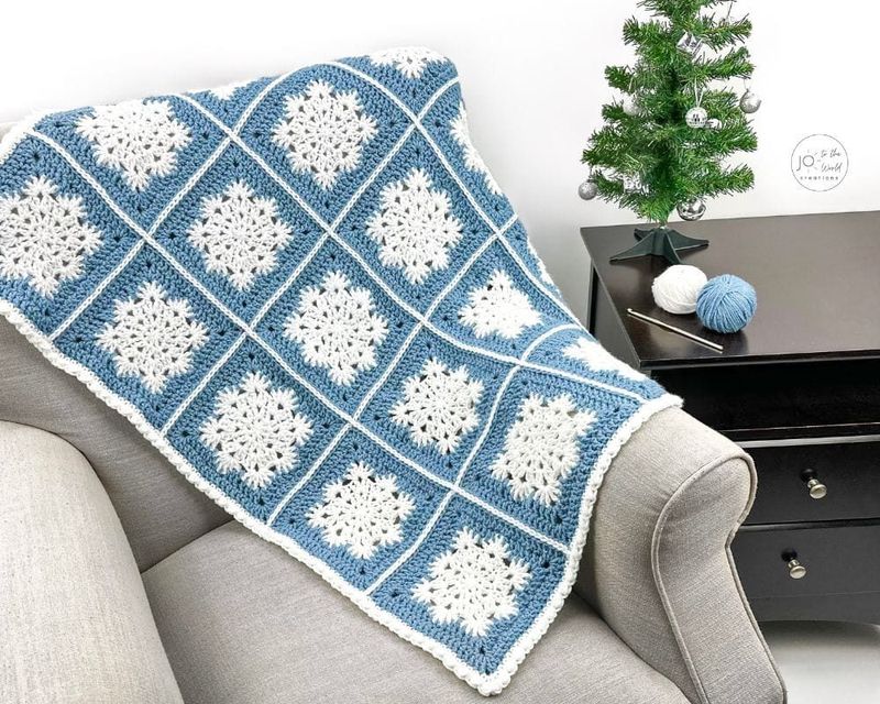 Snowflake Granny Square Blanket free crochet pattern by Jo