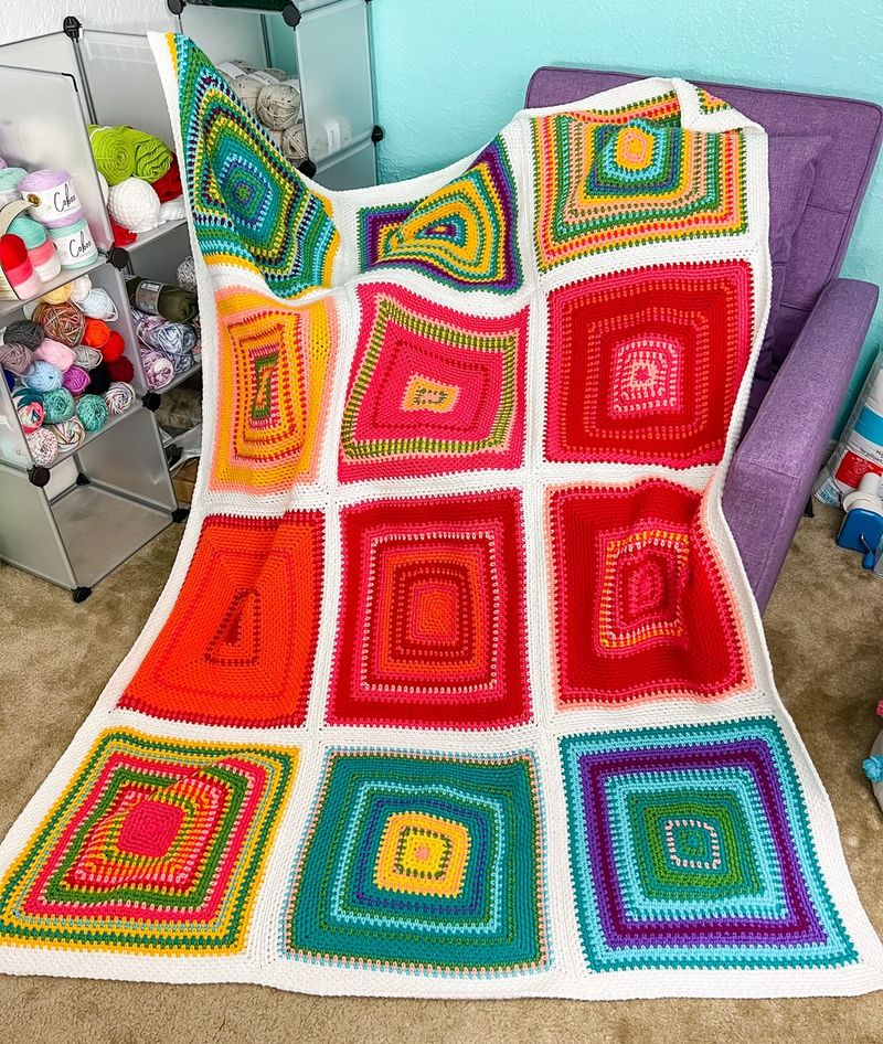 Moss Stitch Square Temperature Blanket free crochet pattern by Kylee Keller
